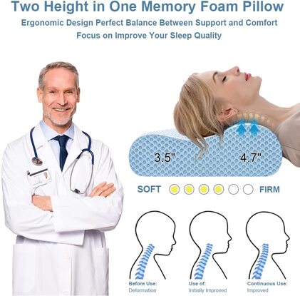 DONAMA Cervical Pillow for Neck Pain Relief,Memory Foam Pillow,Ergonomic  Orthopedic Neck Support Pillow for Side Back and Stomach Sleepers with