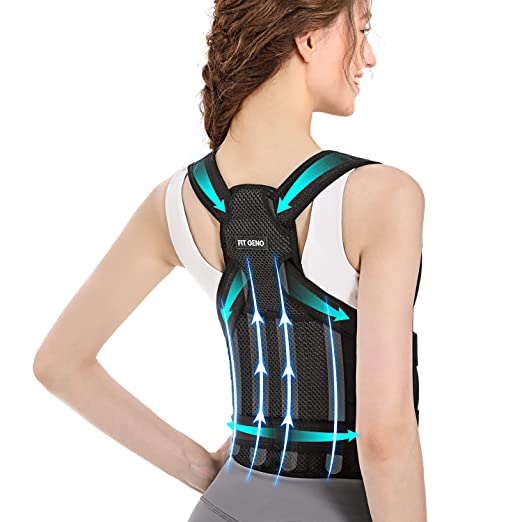 Back Chest Brace Support Stop Slouching and Hunching Adjustable Back  Trainer Long Full Length Sleeves,Black-Large